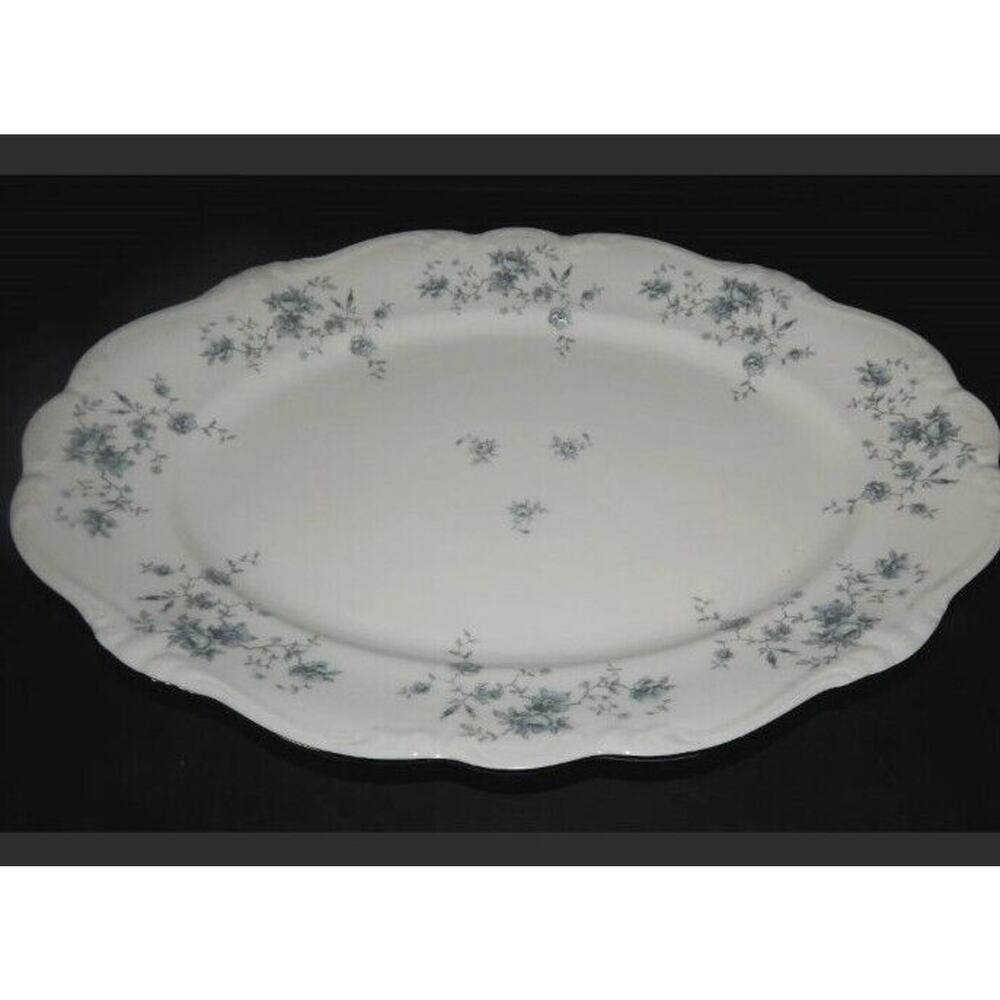 Blue Garland Bavaria Johann Haviland 13" Oval Serving Platter Germany Silver Rim